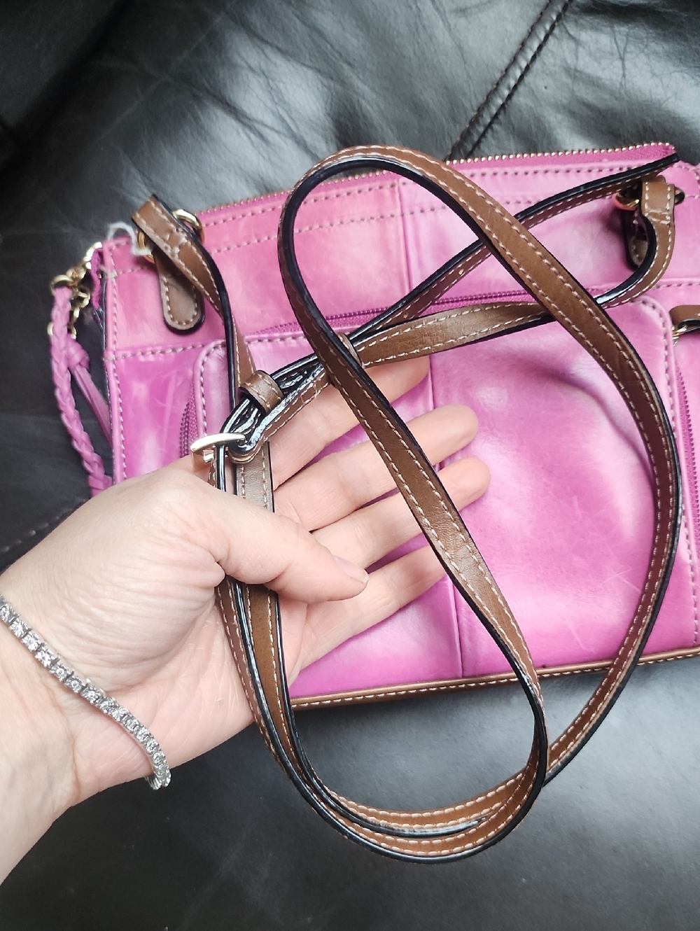 Tignanello Magenta Leather Crossbody with Brown Strap - Picture 8 of 8